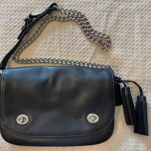 Coach Black and Silver Crossbody Bag with Chain Strap
